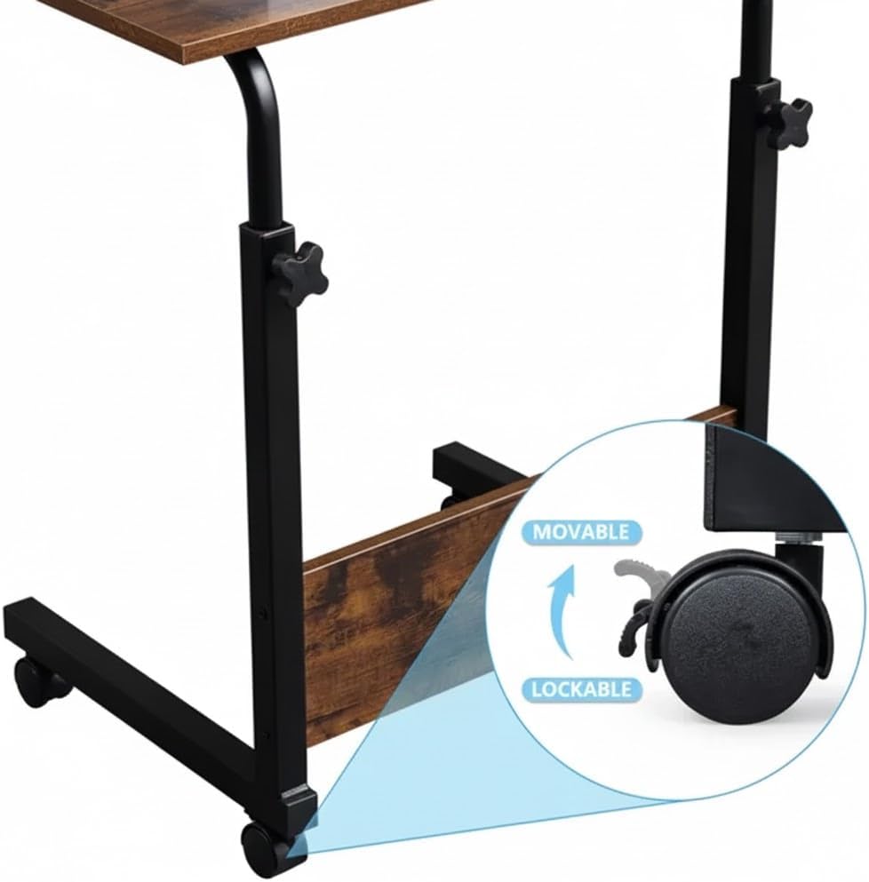 Rolling Height Adjustable C-Shaped Side Table, 15MM P2 Chipboard and Steel La...