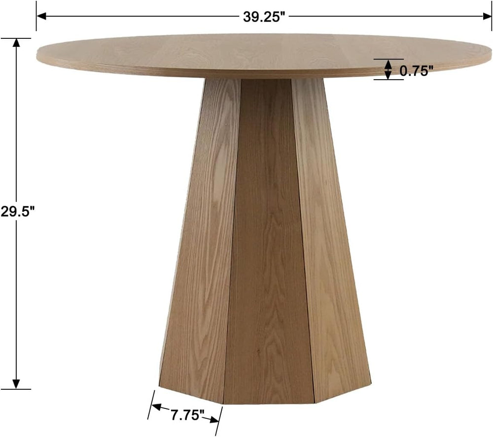 BESTANO 39” Round Solid Wood Dining Table for 4-5 People, Modern Pedestal Din...