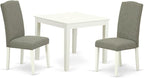 East West Furniture OXEN3-LWH-06 3 Piece Kitchen Table Set for Small Spaces Contains a Square Dining Room Table and 2 Dark Shitake Linen Fabric Upholstered Chairs, 36x36 Inch, Linen White