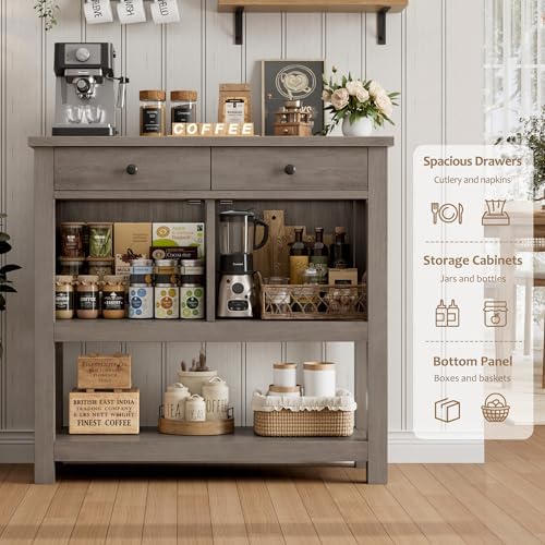 HOSTACK Farmhouse Console Table with Storage, 35"W Entryway Table, Ash Gray