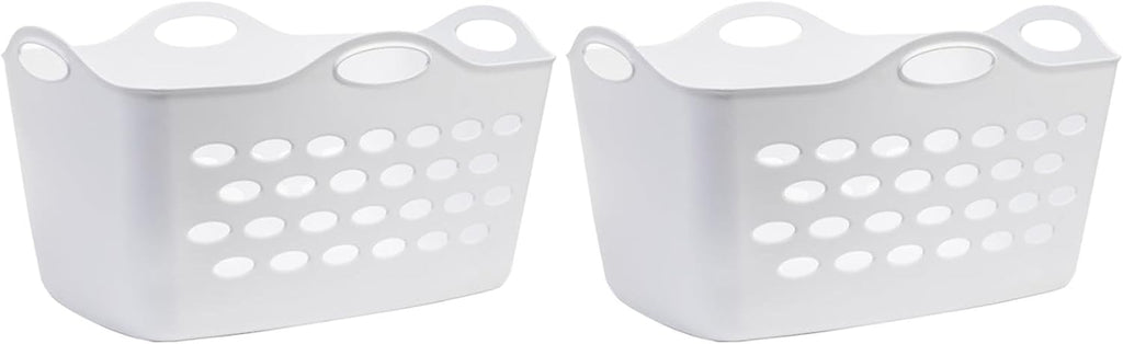 2 Piece, White Rectangular Uncovered Laundry Baskets With 4 Perforated Handles, Suitable For Laundry Rooms, Bedrooms, Living Rooms, Fitting Rooms, Etc.