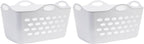 2 Piece, White Rectangular Uncovered Laundry Baskets With 4 Perforated Handles, Suitable For Laundry Rooms, Bedrooms, Living Rooms, Fitting Rooms, Etc.
