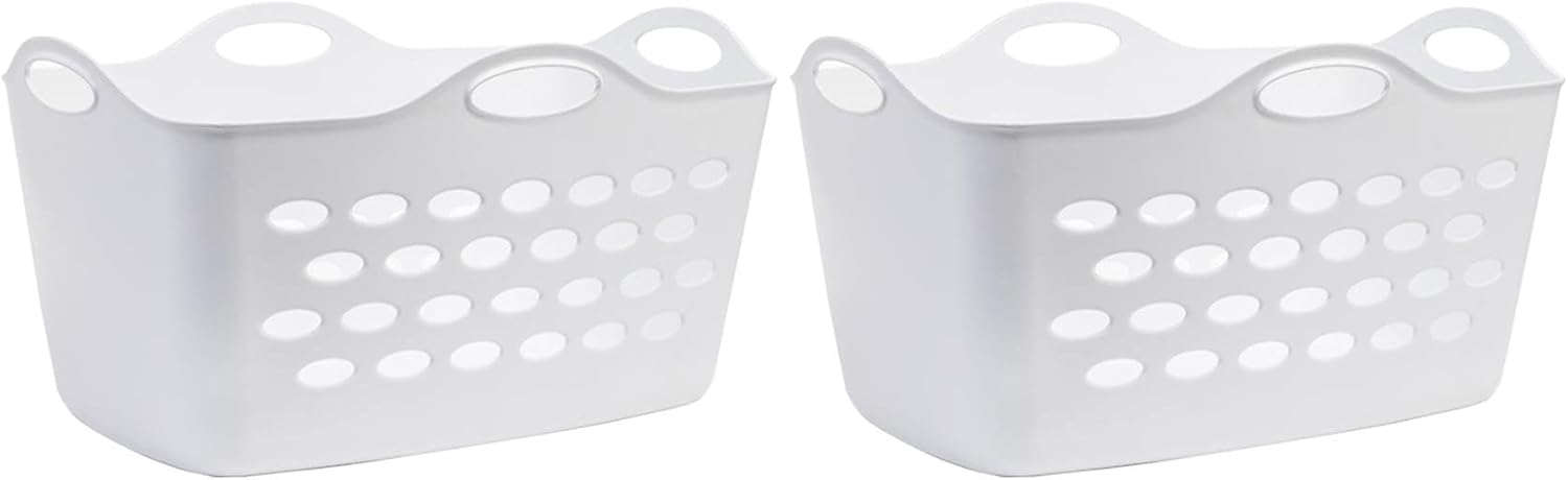 2 Piece, White Rectangular Uncovered Laundry Baskets With 4 Perforated Handles, Suitable For Laundry Rooms, Bedrooms, Living Rooms, Fitting Rooms, Etc.