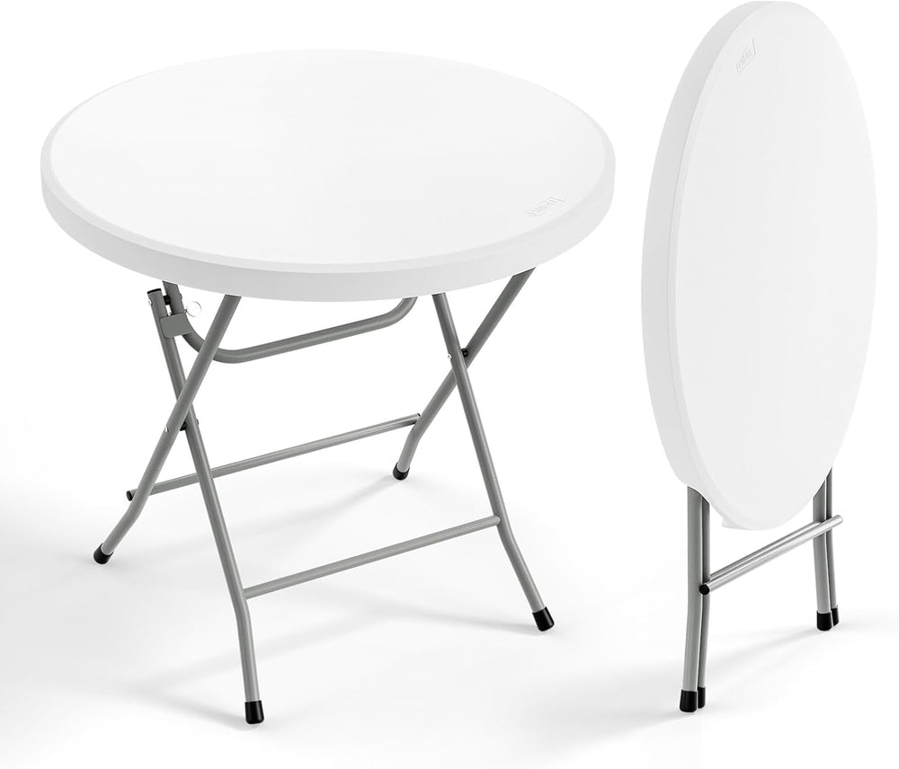 VINGLI 32" Round Folding Commercial Banquet Table, Portable Plastic Coff...