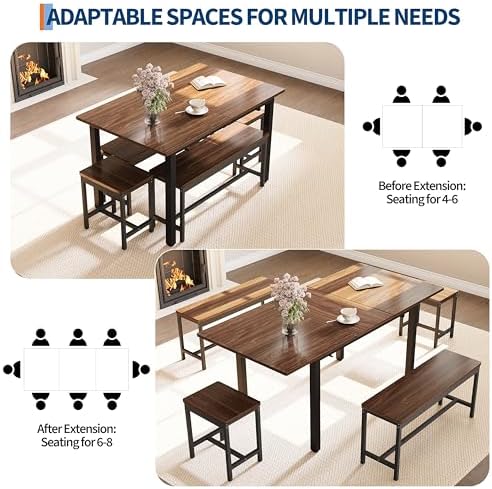 GarveeHome 5-Piece Dining Table Set for 4-8 People, 63 in Large Extendable Ki...
