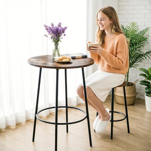 SUPER DEAL Round Pub Dining Set, 3 Piece Small Kitchen Table Set with 2 Count...
