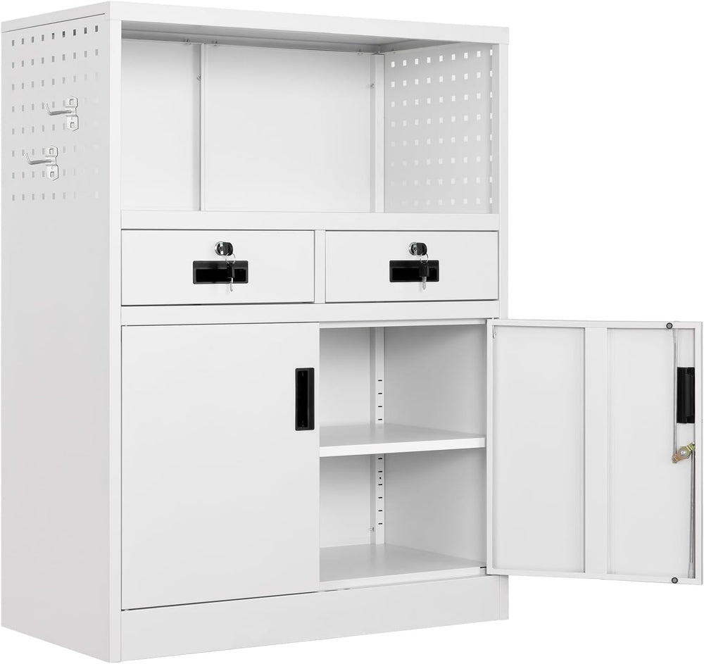 Yizosh Locking Cabinet with 2 Drawers, Metal Storage Cabinet with Locking Doo...