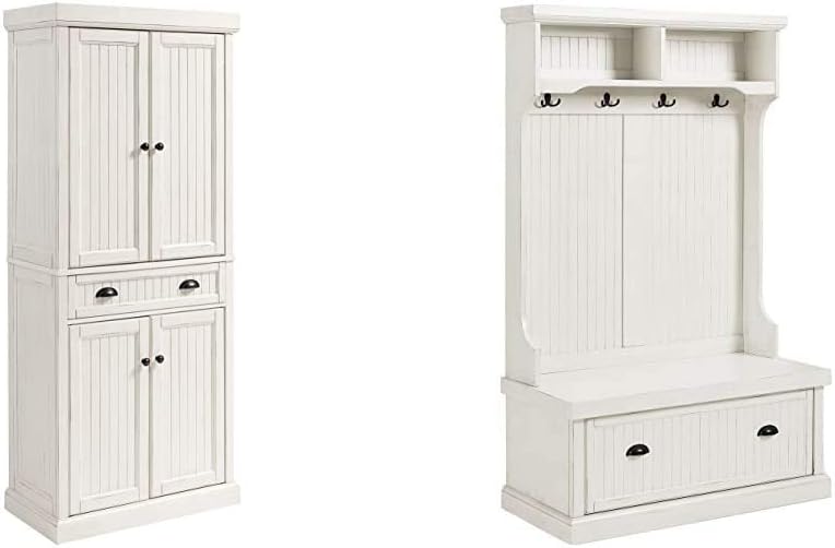 Crosley Furniture Seaside Kitchen Storage Bundle - Pantry Cabinet and Hall Tr...