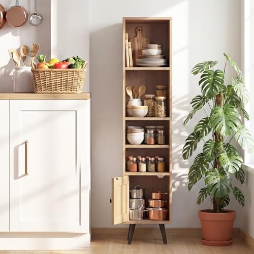 GIANTEX 6-Tier Tall Narrow Bookcase, 54 Inches Slim Storage Cabinet with Adju...