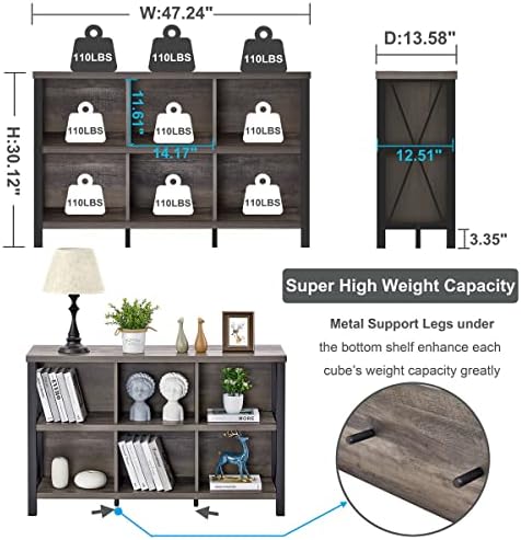 FATORRI 6 Cube Storage Organizer, 47" Horizontal Bookshelf, Walnut Brown