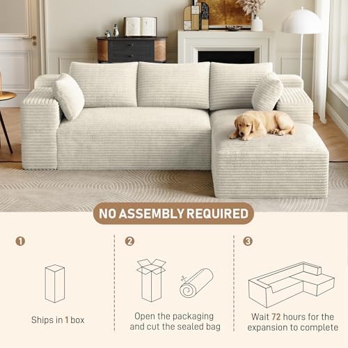 ONEMMLION 96" L-Shaped Cloud Couch Sofa with Chaise, Beige White