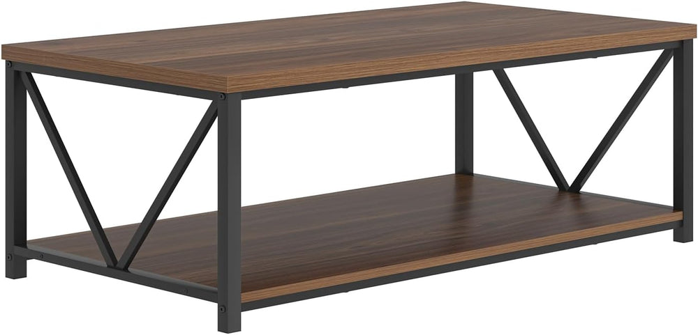 FOLUBAN Modern Coffee Table, Wood and Metal Center Table with Storage, Indust...
