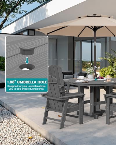 SERWALL 5-Piece Patio Dining Set, 45" Table & 4 Adirondack Chairs, Grey