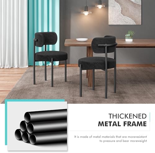 PatioPerk Boucle Dining Chairs Set of 6, Black Mid Century Morden Chair