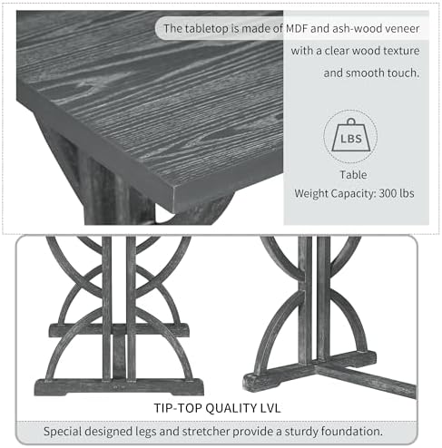 Merax 6-Piece Farmhouse Dining Table and Chair Set, 60'' Solid Wood R...