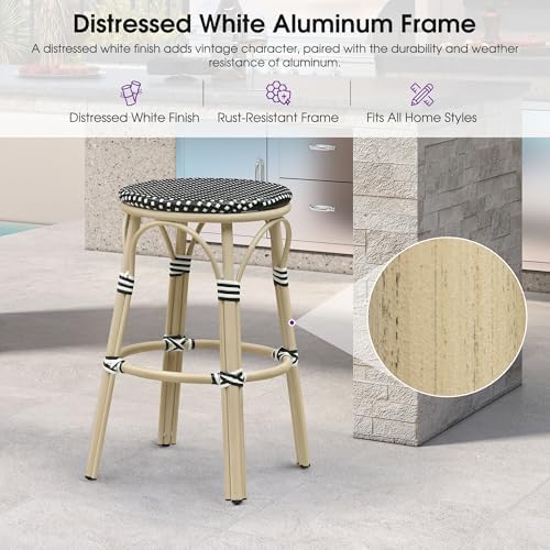 PURPLE LEAF Bar Stools 29" Round French Set of 2 Backless, Black | White...