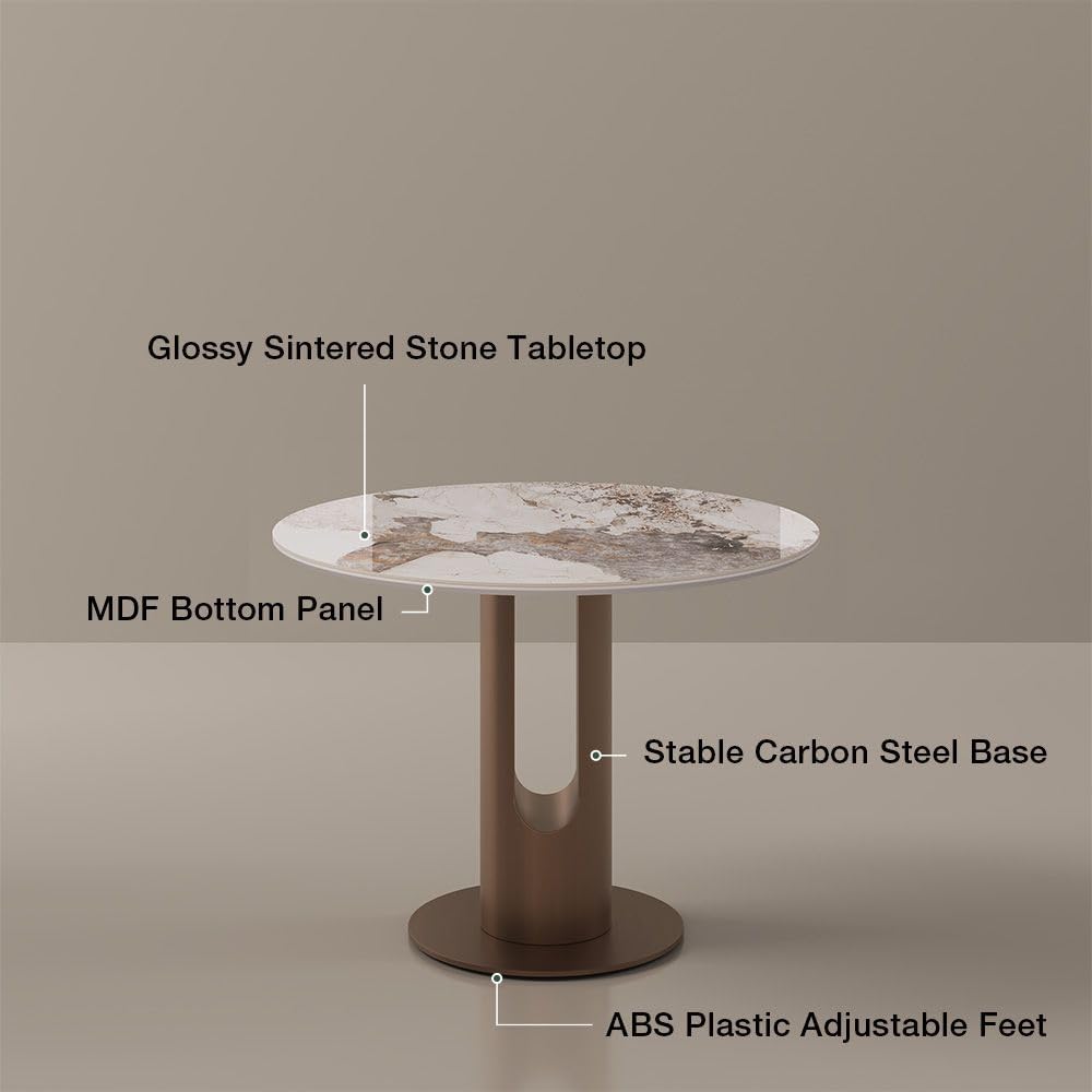 POVISON Round Dining Table, 35" Modern Sintered Stone Kitchen Table for ...