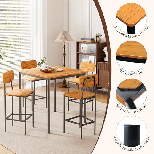 Kitchen Table and Chairs of 4, 5 Piece Dining Table Set, Sturdy Industrial Sp...