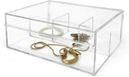 Isaac Jacobs 4-Compartment Clear Acrylic Organizer with Lid (6.7" L x 8.6" W x 3.4" H), Multi-Sectional Tray, Storage Solution for Makeup, School & Office Supplies (3 Small, 1 Large)