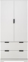 ZeHuoGe 72" Modern Fluted Kitchen Pantry Cabinet with 2 Large Drawers & 8-Door Spice Rack, Freestanding Storage Organizer for Bathroom, Dining Room, Office, Entryway (White)