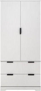 ZeHuoGe 72" Modern Fluted Kitchen Pantry Cabinet with 2 Large Drawers & 8-Door Spice Rack, Freestanding Storage Organizer for Bathroom, Dining Room, Office, Entryway (White)