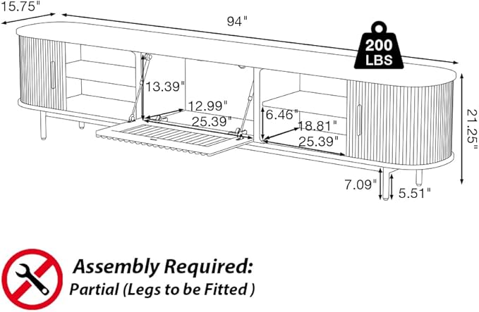 POVISON Fully-Assembled Mid Century Modern TV Stand for 75+ inch TV, Sliding ...