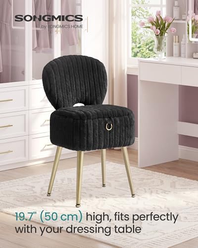 SONGMICS Vanity Chair, Makeup Stool with Folding Backrest