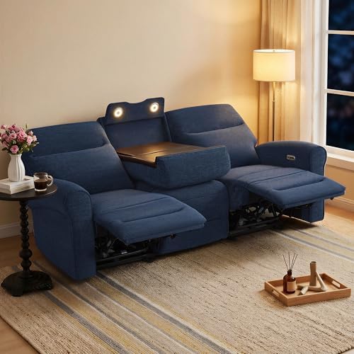 MCombo 87.8" Wall Hugger Power Reclining Sofa with Drop Down Table, 3-Se...