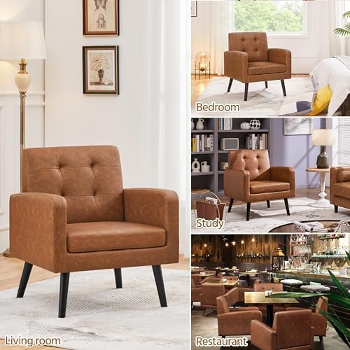 Yaheetech Mid Century Accent Chairs Set of 2 Living Room Chairs Retro Brown |...