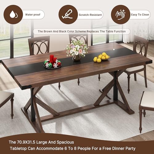 Hlivelood 71 Inch Dining Table for 6 People, Rectangular Kitchen Farmhouse Ta...