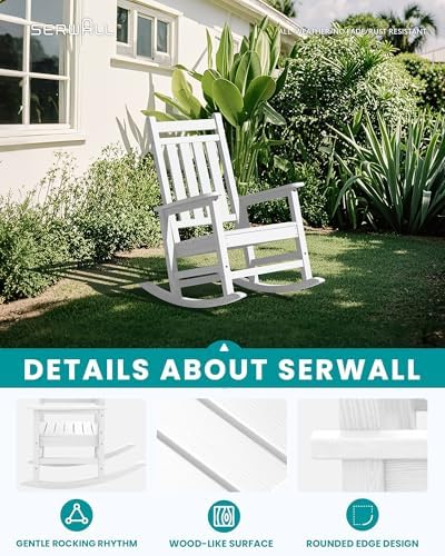 SERWALL Outdoor Rocking Chair Set of 2, Adult HDPE Rocking Chair, White | 21....