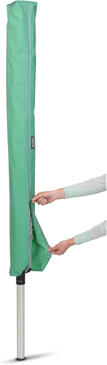 Brabantia Lift-O-Matic Outdoor 4 Arm Clothesline (197 ft/Ø 1.8") Height Adjustable, Folding Clothes Drying Rack + Ground Spike & Cover (Gray)
