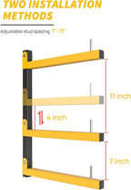 Lumber Rack Wall Mount Storage Racks Folding Wood Organizer Heavy Duty Shelf Brackets With 9-Level 1080 Lbs Capacity Yellow Metal Utility Racks Garage Wall Shelving for Indoor and Outdoor Use (6 Pack)