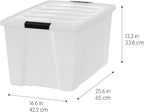 IRIS USA 72 QT Plastic Storage Box with Lid and Latches - 4 Pack - BPA-Free, Discreet Organizing Solution, Durable Nestable Stackable Containers, Secure Pull Handle - Pearl
