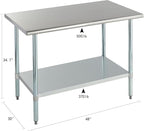ROCKPOINT Stainless Steel Table for Prep & Work 30x48 Inches, NSF Metal Commercial Kitchen Heavy Duty Table with Adjustable Under Shelf and Table Foot for Restaurant, Home and Hotel
