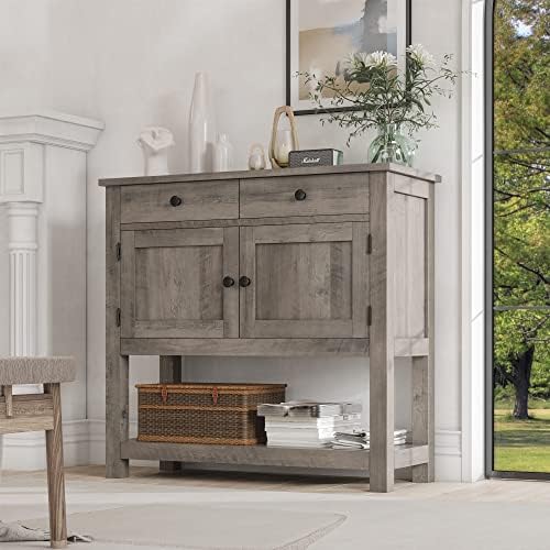 HOSTACK Farmhouse Console Table with Storage, 35"W Entryway Table, Ash Gray