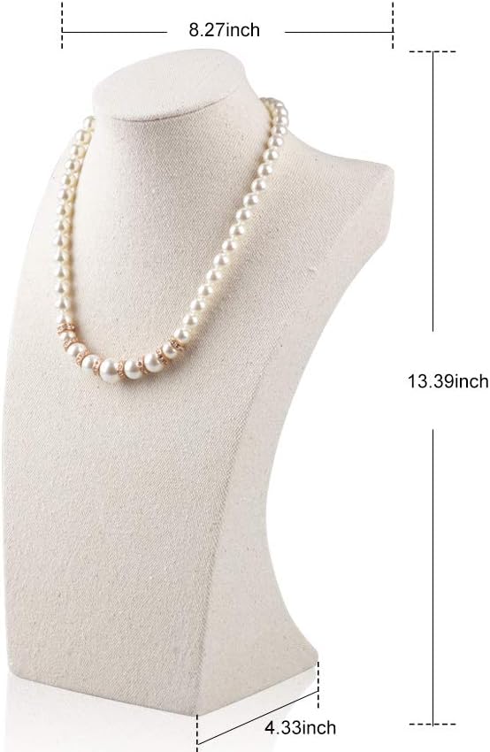 Oirlv Linen Necklace Display Bust 3D Necklace Organizer Jewelry Display Holder (H-13.38inches)