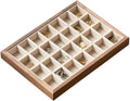 28-Grid Black Walnut Wooden Jewelry Tray with Velvet Lining, Premium Jewelry Display Tray for Earrings and Rings, Drawer Organizer Display Tray for Women's Jewelry Collection