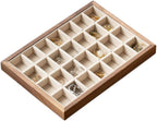 28-Grid Black Walnut Wooden Jewelry Tray with Velvet Lining, Premium Jewelry Display Tray for Earrings and Rings, Drawer Organizer Display Tray for Women's Jewelry Collection