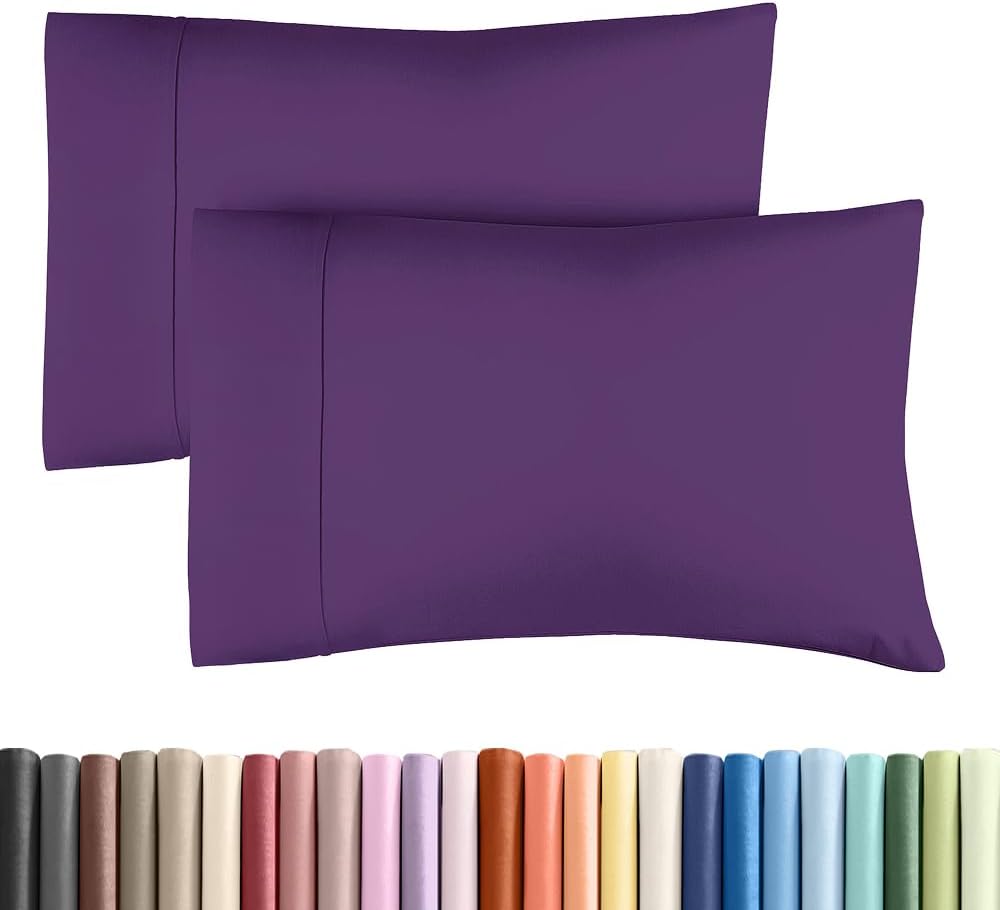 King Pillow Cases - 2 Pack - Super Soft Pillowcase Covers - Envelope Enclosure - Hotel Quality Pillow Protectors - Wrinkle Free, Fade, Shrink & Stain Resistant - Machine Washable - 20" x 40" (Purple)
