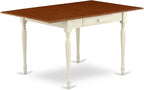 East West Furniture MZDA5-WHI-W 5 Piece Dining Set Includes a Rectangle Dining Room Table with Dropleaf and 4 Wood Seat Chairs, 36x54 Inch, Buttermilk & Cherry