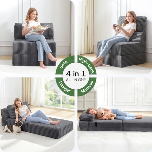 Convertible 4-in-1 Folding Sofa Bed Sleeper Chair Couch Foldable Chaise Loung...