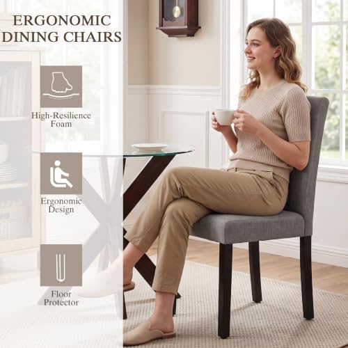 GOTMINSI Modern Gray Linen Parsons Dining Chair, Sturdy Wood Legs, Set of 4
