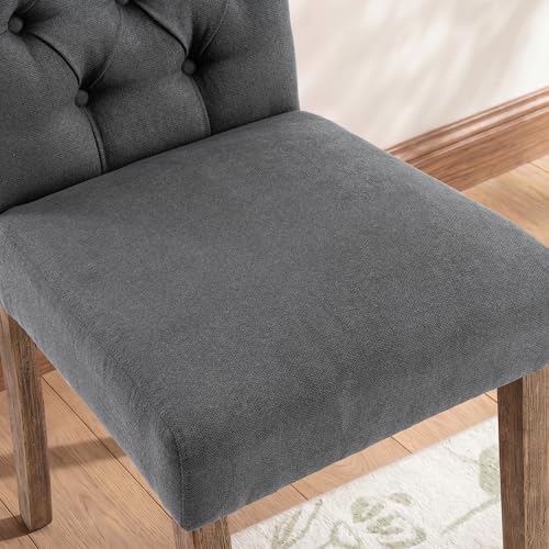 Tufted Dining Chair Fabric Button Upholstered Modern Kitchen Diner Set of 2