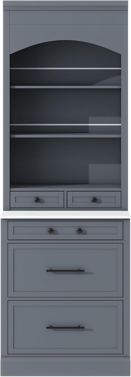 83.7inch High Kitchen Pantry, Freestanding Tall Kitchen Hutch with Faux Marbl...