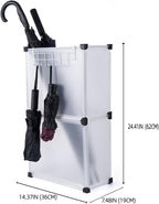 Umbrella Stand, Umbrella Holder for Entryway, 14.3 * 7.4 * 24.4inches,Square umbrella storage rack with built-in drip tray and metal hook,White.