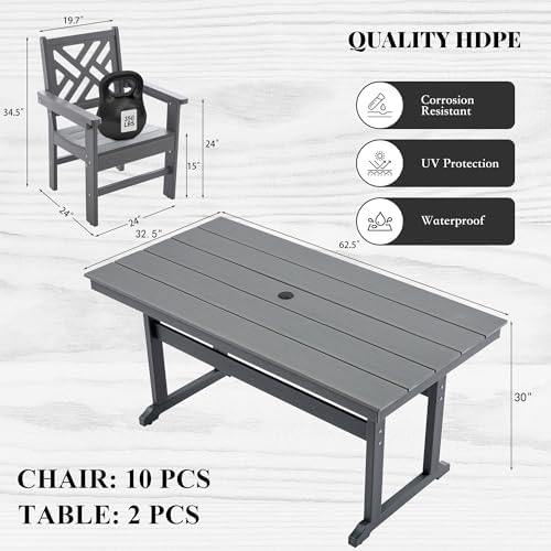 HDPE Dining Table Set for 10,12-Piece Outdoor Table and Chairs Include 10 Din...