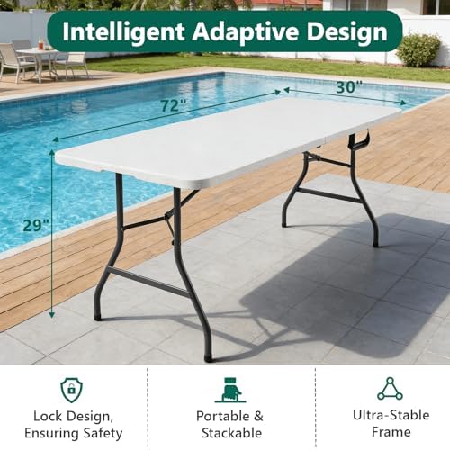 Folding Table 1 Pack, 6FT Folding Table Portable with Built-in Handle, Heavy ...