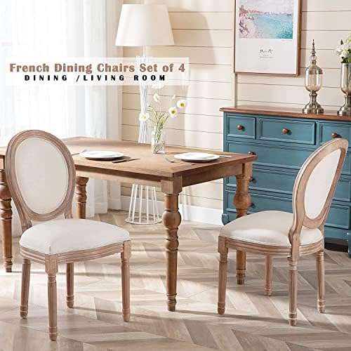 Nrizc French Country Dining Chairs Set of 4, Farmhouse Fabric Chairs with Rou...