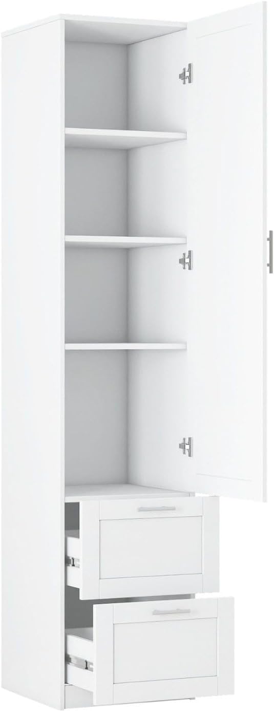 White Pantry Cabinet with Door and 2 Drawers, 70.87" Tall Freestanding K...